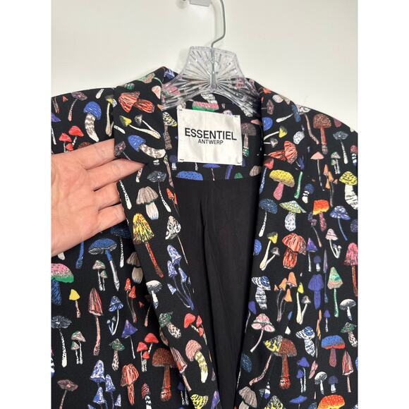 Essentiel Antwerp Mushroom Print Ruffle odell Blazer Black Multicolor 36 small - Picture 4 of 13